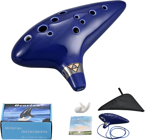 Ocarina Piccolo de cerámica Alto C de 12 agujeros, regalo de instrumento musical para adultos principiantes con soporte de exhibición, libro de