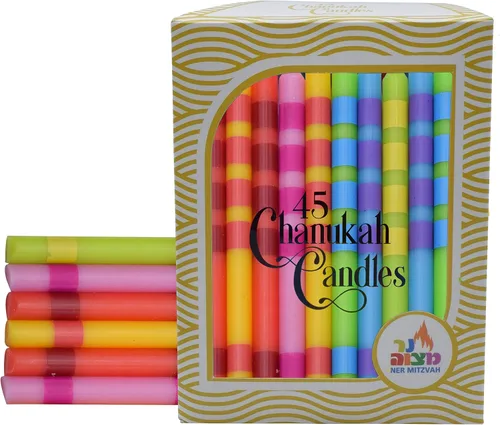 Miniatura 2 de Ner Mitzvah Velas de Janucá sin goteo tamaño estándar, velas de Hanukkah multicolor de dos tonos que se adaptan a la mayoría de menorás, cera