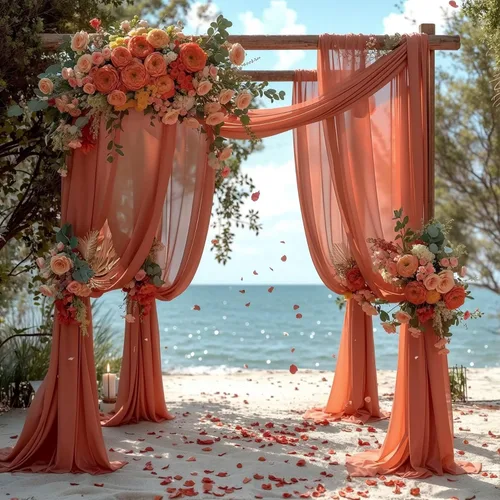 Miniatura 45 de Tela drapeada para arco de boda de 28 x 19 pies, telón de fondo de tela de gasa transparente, 1 panel de cortinas de rosa polvorienta para Cortina
