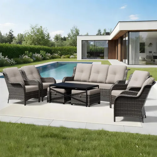 Miniatura 181 de Joyside Juego de sillas de mimbre para patio, juego de 3 piezas de mimbre para exteriores con 2 sillas reposabrazos y 1 mesa auxiliar para terraza