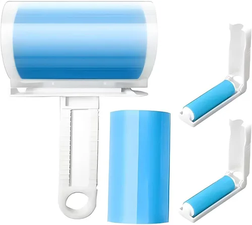Paquete de 4 rodillos adhesivos reutilizables con tapa, removedor de pelo de mascotas portátil lavable para ropa, viajes, 2 tamaños grandes y 2 mini