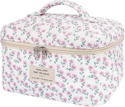 Miniatura 35 de Gosect Bolsa de maquillaje grande, bonita bolsa de cosméticos para mujeres y niñas, bolsa de aseo estética de coqueta floral, bolsa organizadora