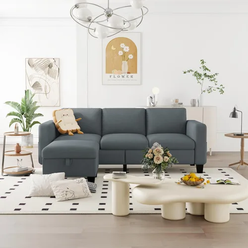 Miniatura 3 de ZeeFu Sofá modular convertible, sofá clásico en forma de L de 3 asientos con otomana móvil, moderno sofá seccional tapizado de tela de terciopelo