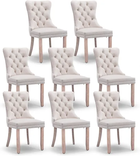 Miniatura 69 de Juego de 4 sillas de comedor de terciopelo, sillas de comedor tapizadas con ribete de cabeza de clavo y patas de madera maciza para cocina