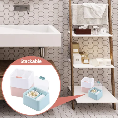 Miniatura 5 de Tecbeauty - Organizador de baño de hisopos de algodón, con 2 rejillas, dispensador de bolas de algodón, frasco de almacenamiento para almohadillas