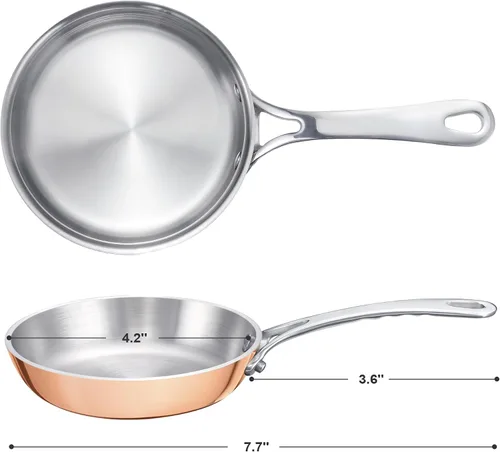 Miniatura 2 de Mini sartén, olla de acero inoxidable de tres capas con mango que se mantiene fresco, salsa térmica y aceite (4 pulgadas/0.12 cuartos de galón)