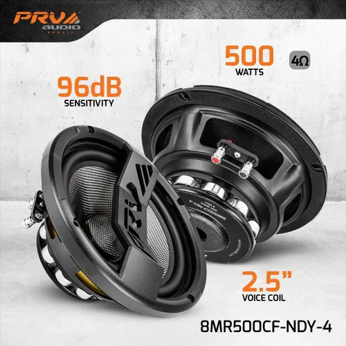 Miniatura 2 de PRV AUDIO Altavoz de rango medio de 8 pulgadas de fibra de carbono, 500 vatios, 4 ohmios, neodimio 8MR500CF-NDY-4, resistente al agua, altavoz