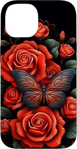 Miniatura 4 de Cute Butterfly Red Floral Flower Butterfly Rose Case for iPhone 17