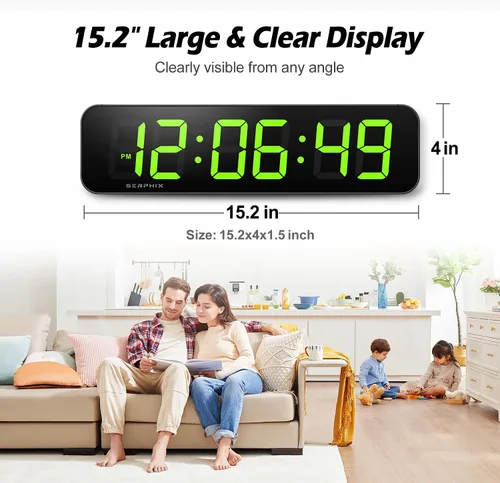 Miniatura 2 de Reloj de pared digital grande de 15.2 pulgadas, color RGB personalizable, aplicación y control remoto, reloj LED de 6 dígitos con segundos, alarma