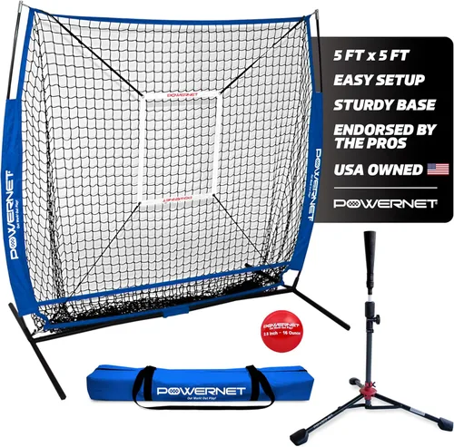 Miniatura 9 de PowerNet Baseball Net Bundle, 5x5 Travel Net With Softball Accessories for Hitting, Pitching, Training Equipment, Weighted Ball, Tee