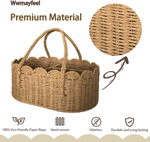 Miniatura 2 de Organizador de pañales, cestas de almacenamiento de cuerda de papel, contenedor de guardería con divisor extraíble, organizador portátil de coche