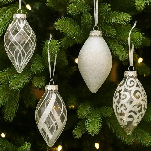 Miniatura 11 de Adornos de Navidad Plateados – 32 Piezas de Decoraciones Plásticas Irrompibles para Árbol Navideño, 16 Bolas de Nieve con Purpurina (3.15"/2.36"), 8