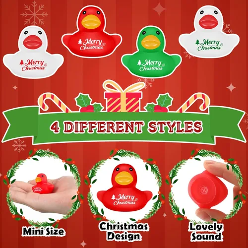 Miniatura 3 de Junkin 25 piezas de patos de goma de Feliz Navidad a granel, mini patos de goma pequeños a granel, regalo de Navidad para regalos de fiesta