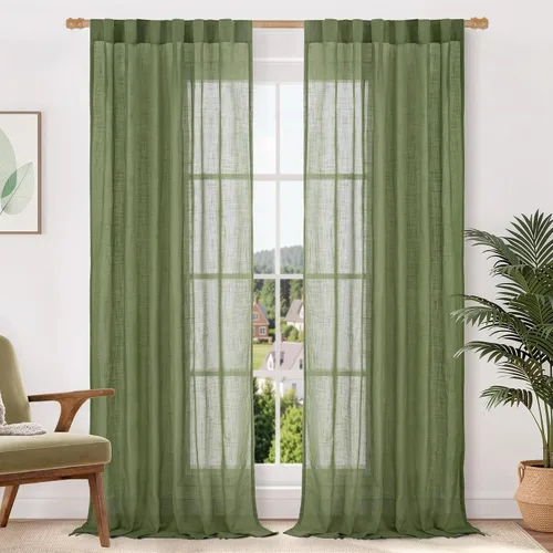 Miniatura 23 de LAMIT Cortinas de lino beige de 30 pulgadas de largo para ventanas pequeñas, cortinas semitransparentes filtrantes de luz, pestaña trasera