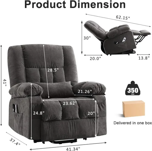 Miniatura 2 de MAHOMICO Silla reclinable eléctrica para personas mayores con funciones de masaje por vibración y calefacción, sofá reclinable eléctrico individual