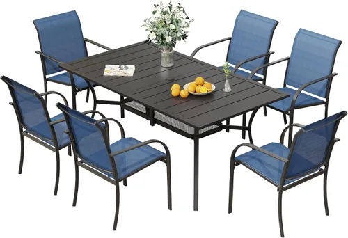 Miniatura 29 de VICLLAX Juego de 2 sillas de patio pequeñas para exteriores, juego de sillas apilables para patio y mesa de comedor cuadrada para porche delantero
