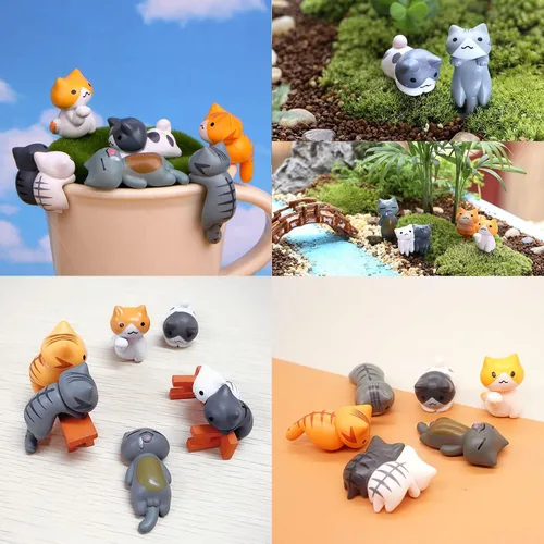 Miniatura 4 de 16 piezas de bonitas figuras de gato para decoración de pasteles, bonito gatito de hadas, jardín, micro paisaje, adorable estatua de animales