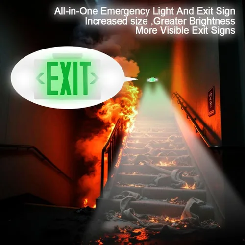 Miniatura 4 de Combo de luz LED de emergencia y señal de salida, señal de salida verde, luz de salida de emergencia certificada UL, lámparas ajustables con batería