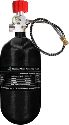 Miniatura 13 de TUXING Tanque de buceo de fibra de carbono 4500Psi 2.7L con medidor de regulador de válvula de llenado de paintball, cilindro compuesto de alta