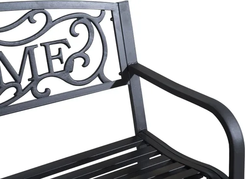 Miniatura 9 de Outsunny Banco de bienvenida de metal para exteriores de 50 pulgadas, banco de jardín con asiento de listones, banco de patio para parque, porche
