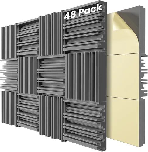 Miniatura 13 de Paquete de 12 paneles de pared insonorizados, paneles de espuma acústica de 12" x 12" x 2" para paredes, panel insonorizante autoadhesivo, paneles