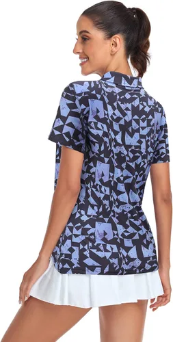Miniatura 3 de Tanst Sky Polo de golf para mujer, manga corta, con cremallera de un cuarto, absorbe la humedad