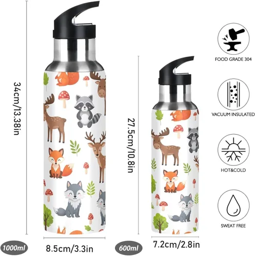 Miniatura 2 de BPA-Free Sport Water Bottle Insulated 20 Oz, Stainless Steel Vacuum Insulated Water Bottle for Gym Outdoor Travel School, Cute Woodland Animals Bears