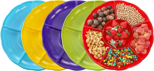 Miniatura 4 de Frcctre Paquete de 20 platos desechables de plástico para servir aperitivos, 12 pulgadas, 6 seccionales divididos para aperitivos, nueces, dulces