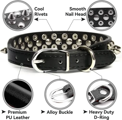 Miniatura 2 de Collar de perro con pinchos para perros pequeños, collares de cachorro macho con pinchos de cuero PU con remaches de hongos, collares tachonados