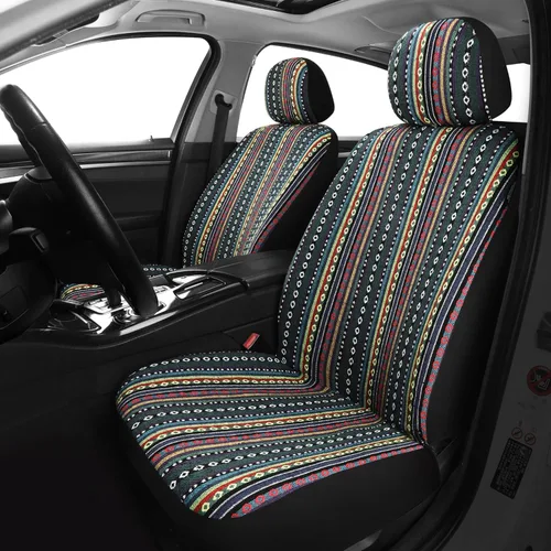 Miniatura 12 de VarCozy Manta de sillín Baja Fundas de asiento delanteras para sedán, SUV, camioneta, Funda de asiento tejida universal de rayas coloridas