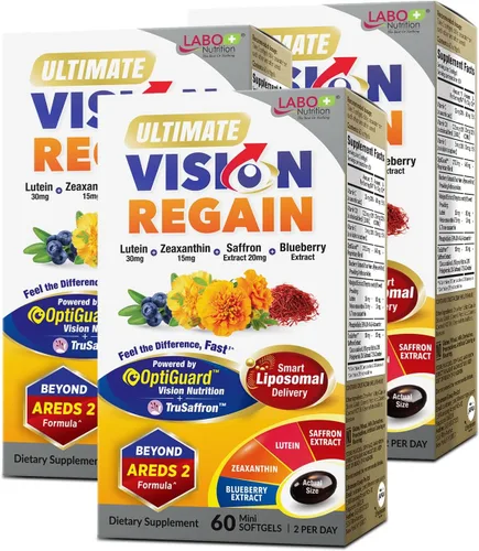 LABO Nutrition Ultimate VisionREGAIN Suplemento de salud ocular liposomal con luteína, zeaxantina y azafrán (paquete de 3, 180 cápsulas blandas) —
