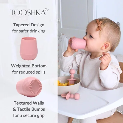 Miniatura 4 de Tooshka® Juego de utensilios para bebés (3 piezas) – Cucharas autónomas y taza pequeña – Silicona y BPA – Suministros de destete para bebés (BLW)