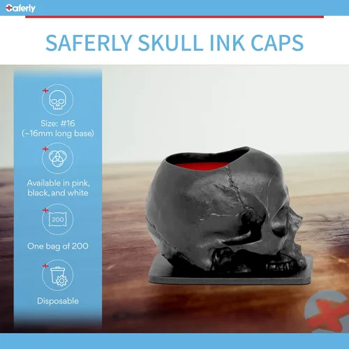Miniatura 7 de Saferly Tapas de tinta de tatuaje de calavera para tatuaje, soporte de pigmento desechable con base, suministros de tatuaje de maquillaje permanente