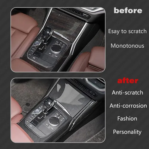 Miniatura 6 de x xotic tech Cubierta del panel de cambio de engranajes de la consola central interior, patrón de fibra de carbono, compatible con BMW Serie 3 G20