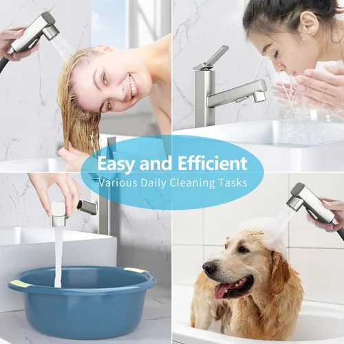 Miniatura 6 de MIAOHUI Grifo de Lavabo de Vasija con Rociador Extraíble, Grifo Alto de Lavabo de Baño de 3 Modos de Rociado, Grifos Altos de Baño para Lavabo de 1