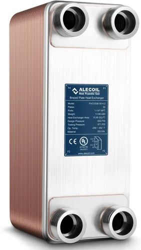 ALECOIL Intercambiador de calor de 50 placas de 5 x 12 pulgadas con puerto MPT de 1-1/4 pulgadas de agua a agua intercambiador de calor de placas