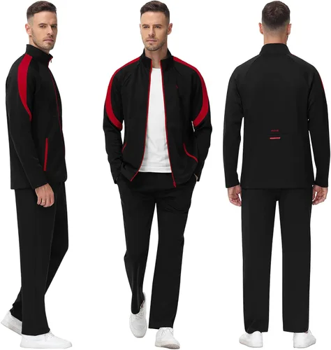 Miniatura 7 de MoFiz Chándal deportivo para hombre, 2 piezas, chaqueta con cremallera completa, pantalón de manga larga, casual, para correr, gimnasio