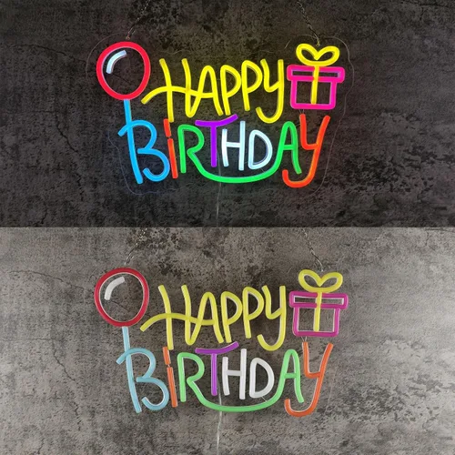 Miniatura 3 de Letrero de neón de feliz cumpleaños, luces LED alimentadas por USB, decoración de pared para fiesta de cumpleaños con bonito diseño, fácil