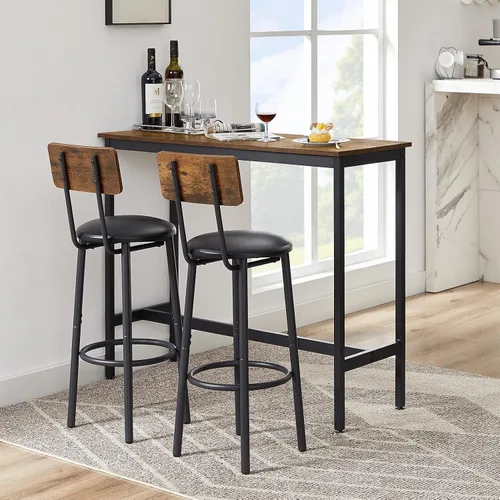 Miniatura 7 de Juego de mesa de comedor de 3 piezas para 2, mesa de bar moderna y sillas para cocina de espacio pequeño, juego de comedor rectangular de madera