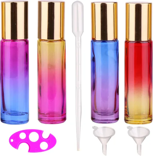 Miniatura 9 de inice 100 botellas de roll-on de 10 ml de vidrio ámbar para aceites esenciales con bolas de rodillo de acero inoxidable y tapa de aleación