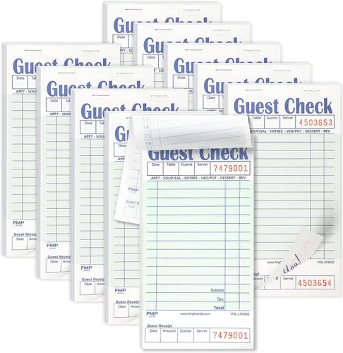 Miniatura 16 de FMP Brands Libros de cheques de invitados para servidores, papel de bloc de notas de servidor, total de 500 hojas (10 blocs), azul con recibo