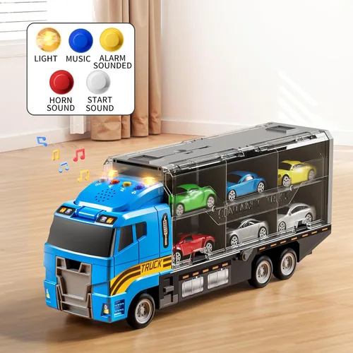 Miniatura 3 de NIPLOOOW Juguetes para niños pequeños de 3, 4, 5 y 6 años, juego de vehículos de camiones con alfombra de juego y coche de juguete fundido a