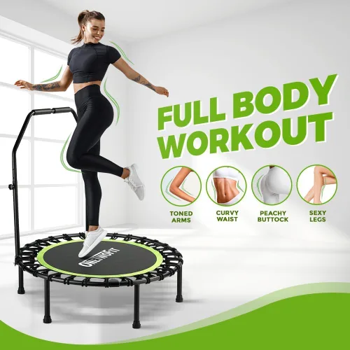 Miniatura 8 de ONETWOFIT Foldable Rebounder Trampoline for Adults, 40/45” Mini Fitness Trampoline W/Adjustable Foam Handle Bungees, Quiet Exercise Trampoline for