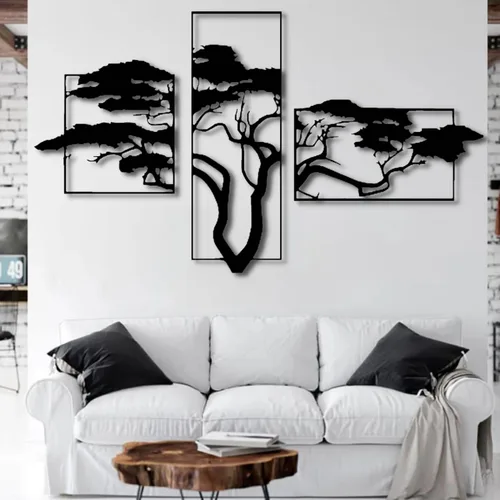ICEWQOQU Arte de pared con árbol de la vida, 3 piezas de metal árbol de la vida, decoración de pared natural, arte de pared grande de metal para