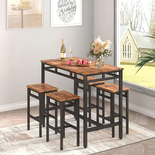 Miniatura 9 de Juego de comedor de 5 piezas, mesa de comedor con 4 taburetes, mesa de desayuno de cocina para el hogar, juego de mesa de bar, mesa de bar con 4