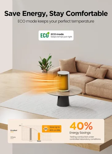 Miniatura 7 de GiveBest Calentador de espacio, calentadores eléctricos portátiles para uso en interiores con termostato y control remoto, oscilación de 70°, Blanco
