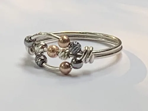 Miniatura 5 de Anillo de preocupación, anillo de ansiedad, anillo giratorio, plata argentium con cuentas, relleno de oro amarillo o rosa de 14 quilates