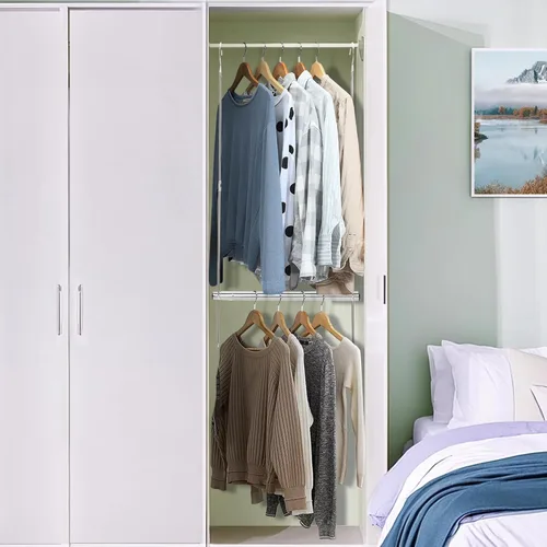 Miniatura 6 de STORAGE MANIAC Barra de colgar para clóset, organizador de colgar para armario con ancho y altura ajustables, barra de colgar para ropa que ahorra