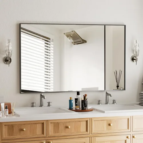 Miniatura 7 de BEAUTYPEAK Espejo de pared rectangular dorado de 24 x 36 pulgadas con marco de metal, se cuelga horizontal o vertical para sala de estar