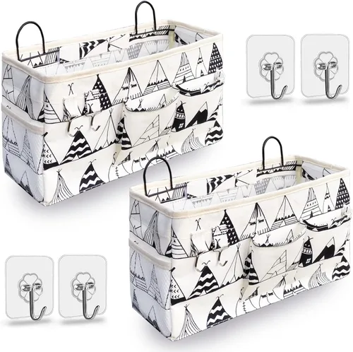 Miniatura 11 de Kanrichu 2 bolsas organizadoras grandes para colgar en la pared, cestas de almacenamiento colgantes de tela de lino con bolsillos, contenedor
